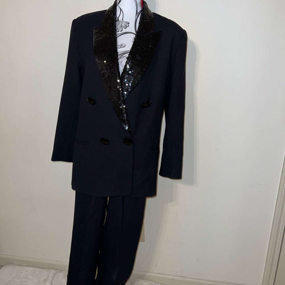 Black tuxedo suit with sequins detail